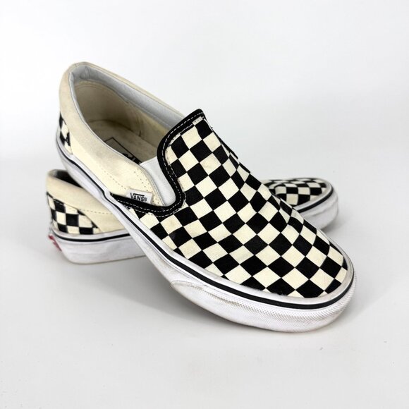 Vans Classic Checkerboard Slip On Shoes Black Natural Size Men's 7.5 Women's 9 - Picture 5 of 9